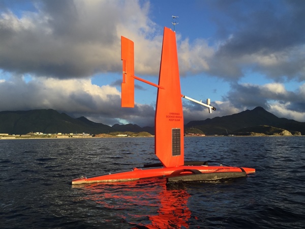 Saildrone Uncrewed Ocean Exploration Vehicle on the water