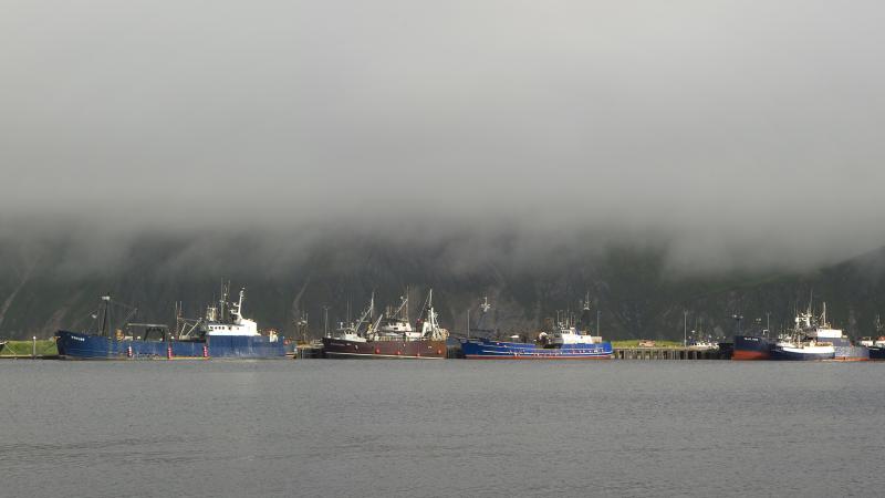 Fishing boats in Dutch Harbor in the Fog