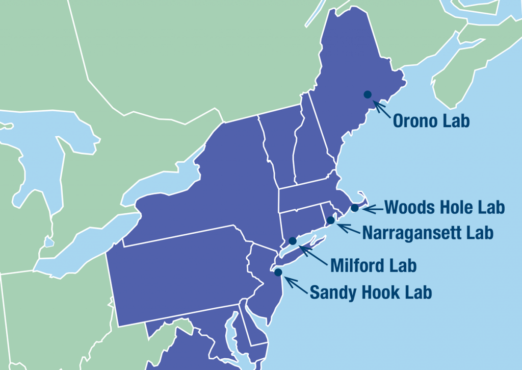NE Fisheries Science Center locations on US map