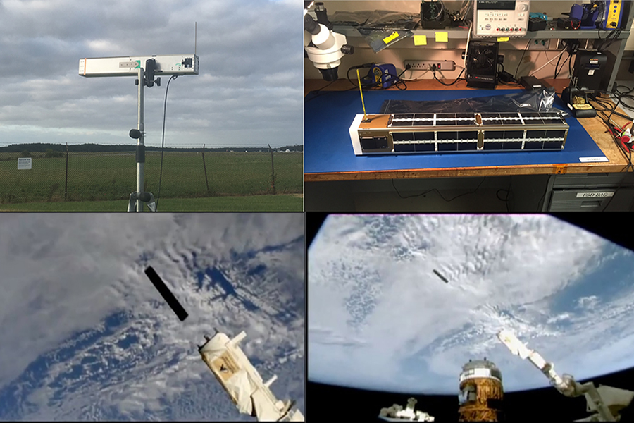 A collage of satellites and scientific instruments