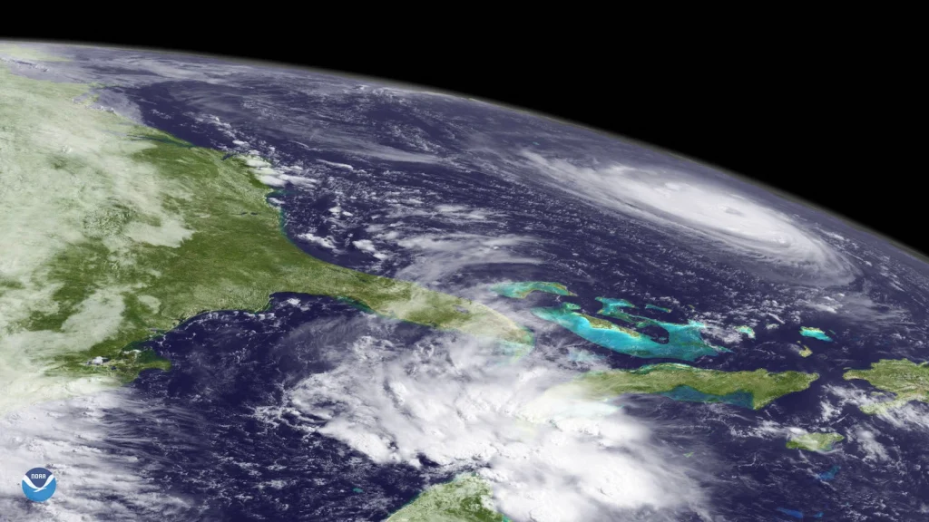 A satellite image shows Hurricane Florence as it churns through the Atlantic Ocean toward the U.S. East Coast on September 11, 2018