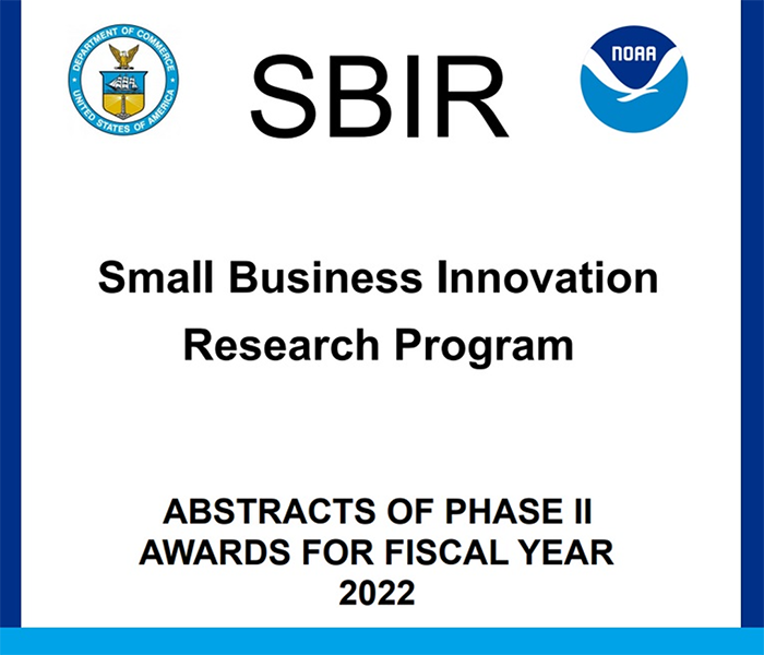 Cover page of SBIR Phase II award abstract document with NOAA and DOC logo
