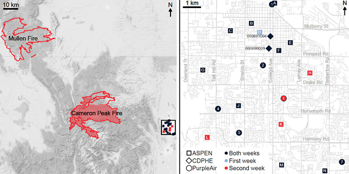 Map of air monitoring devices deployed during Colorado wildfires