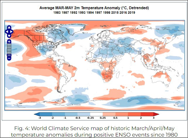 A World Climate Service map showing historical temperature anomalies across the United States