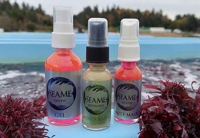 Bottles of skincare products made from seaweed