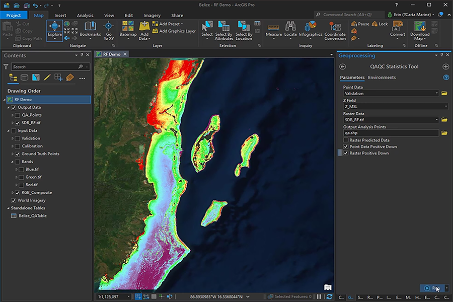 Software application dashboard showing coastline data