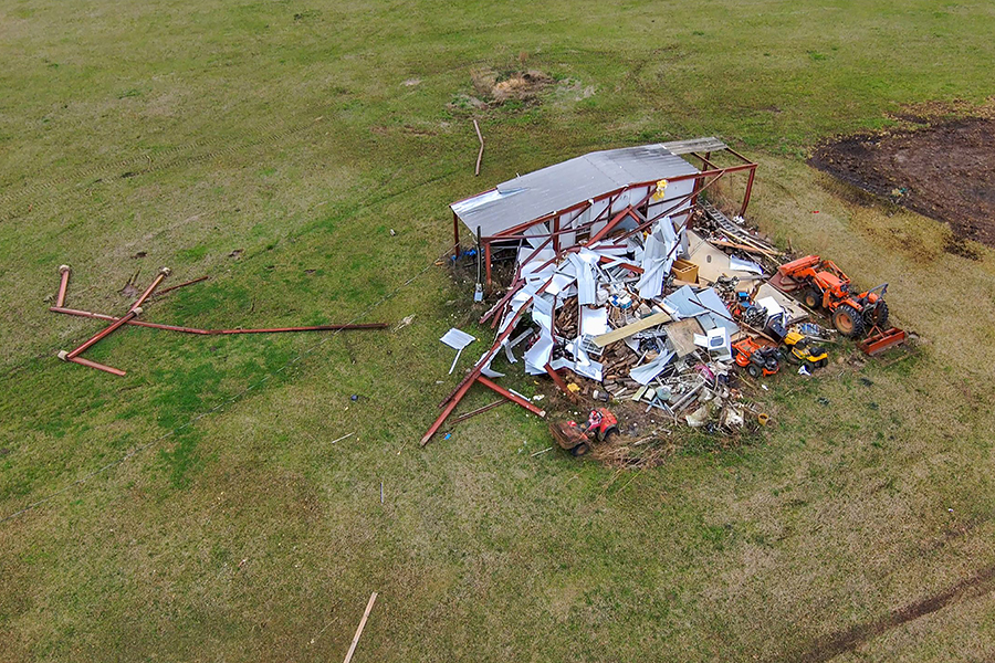 Aerial view of storm damage